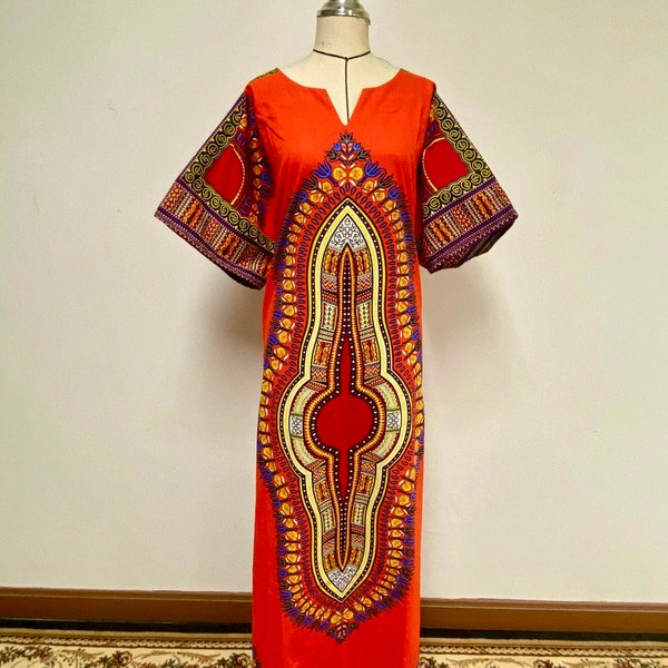 Sommer-Dashiki-Kleid, lässige Party-Resort-Kleidung, Urlaub, Brautjungfern, Mutterschaft, Arbeit von zu Hause aus, Baumwoll-Kaftan, afrozentrisches Boho-Damen-Outfit