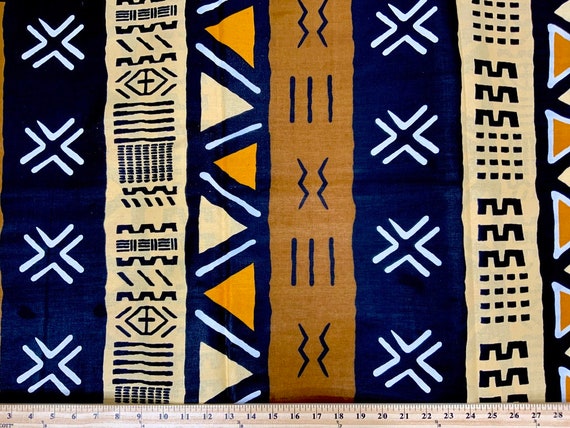 Mudcloth Print Cotton Fabric by the Yard African Symbol Ankara