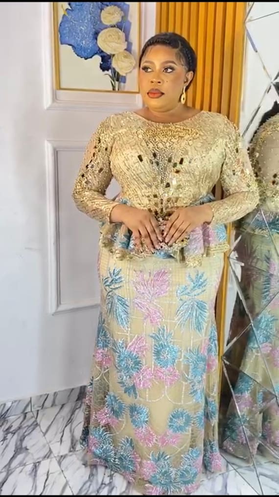 Metallic Gold Sequins Peplum Dress African Wedding Guest Mother