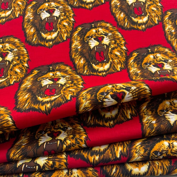 Lion Head Isi Agu Igbo Traditional Wedding | Isiagu Roaring Tiger | African Print Fabric by the Yard | 100% Cotton Ankara Apparel Boho Decor