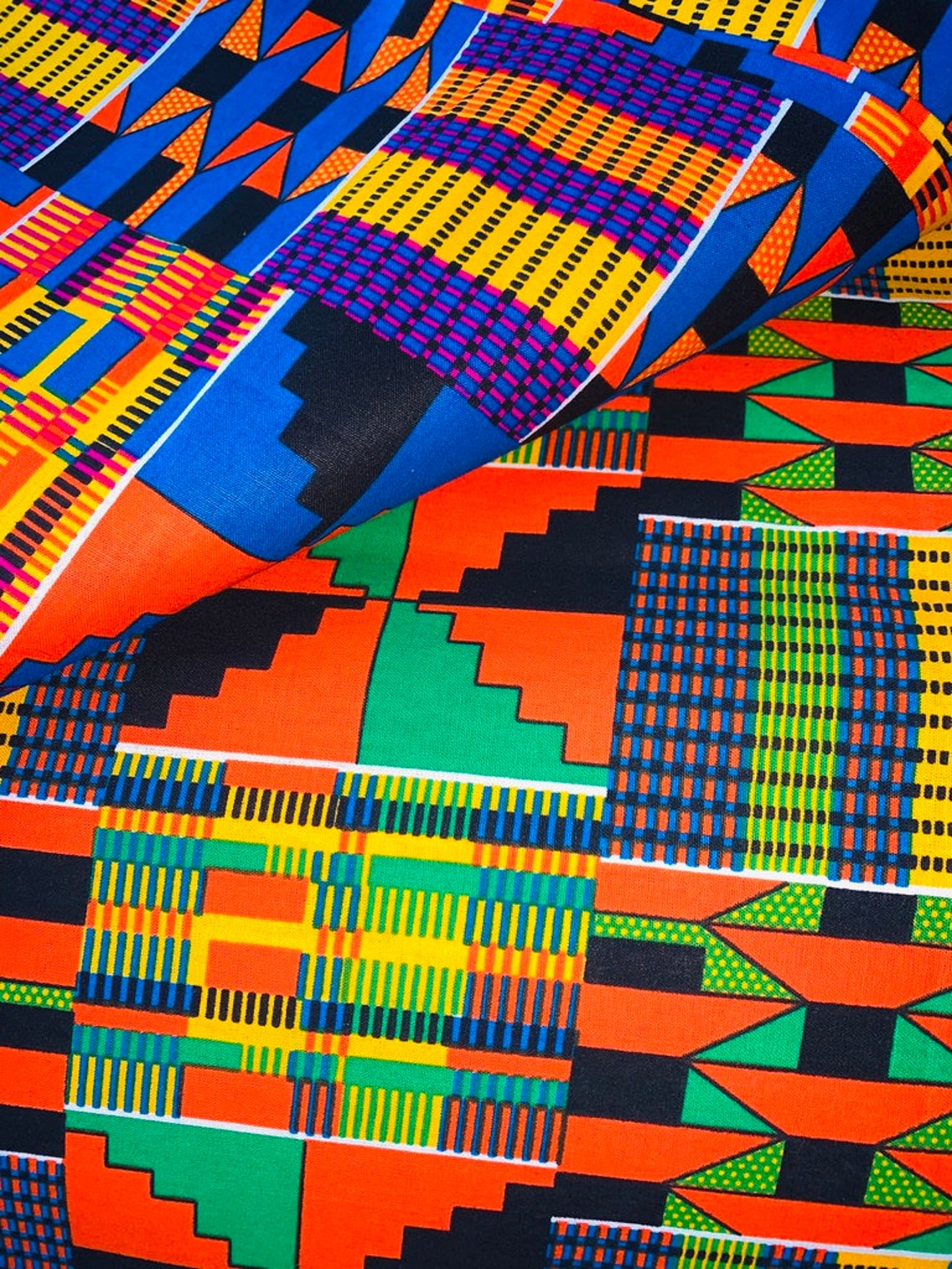 Kente Ankara Fabric By The Yard African Print Quilting Craft Etsy