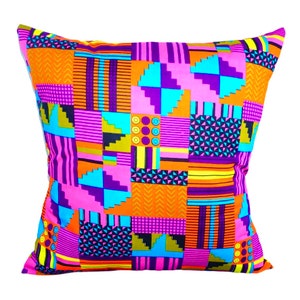 Pink Kente Pillow Cover, African Print Pillow Cover, Ankara Spring Decor Throw Pillow Case, Afrocentric Geometric Abstract, Boho Home Decor