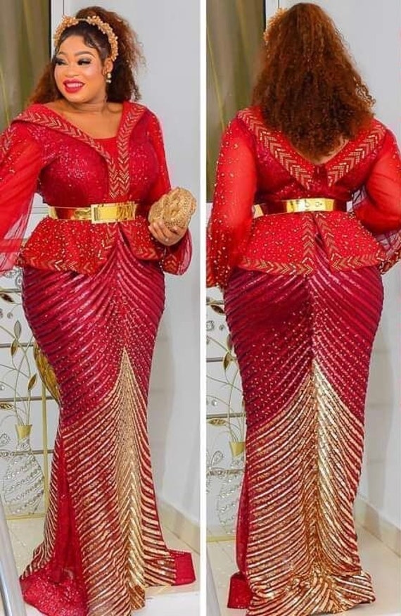 Burgundy Sequin Dress African Wedding Guest Evening Wear Odogwu