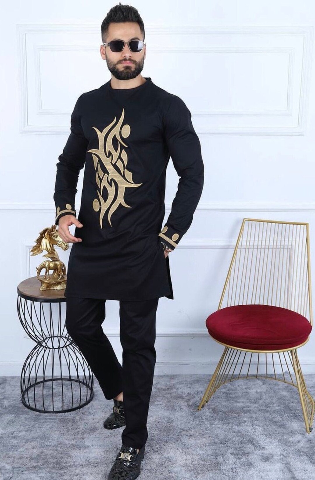 African Men's Clothing, Black African Wedding Suit, Nigerian Attire