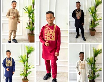 African Clothing for Kids, Embroidery Shirt Pants, Nigerian Wedding Party Attire Birthday Baptism Naming Ceremony Photo Graduation Boy Suit