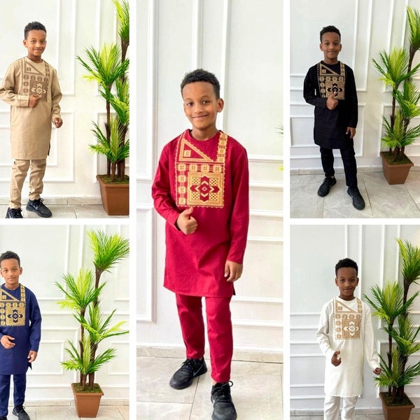 African Clothing for Kids, Embroidery Shirt Pants, Nigerian Wedding Party Attire Birthday Baptism Naming Ceremony Photo Graduation Boy Suit