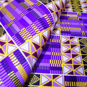 Metallic Kente African Print Fabric by the Yard, Abstract Geometric Plaid, Clothing Head Wrap Mask Boho Upholstery Quilting Sewing Crafting