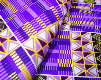 Metallic Kente African Print Fabric by the Yard, Abstract Geometric Plaid, Clothing Head Wrap Mask Boho Upholstery Quilting Sewing Crafting