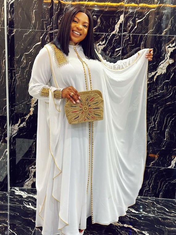 White Kaftan With Gold Embellishments Maxi Floor Length African