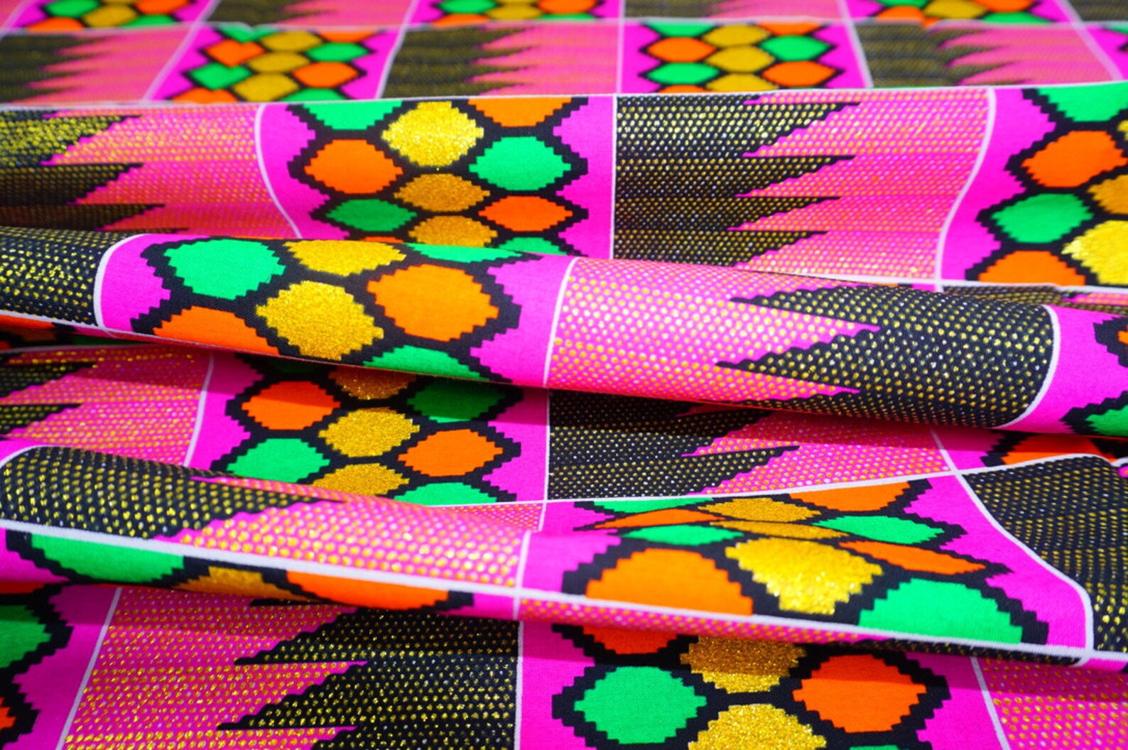 Metallic Pink Kente African Fabric by the Yard Kente Cloth | Etsy