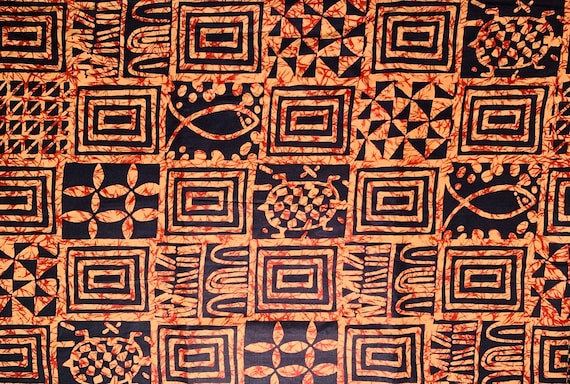 Rustic Boho Fabric by the Yard, African Mudcloth Print, Fish