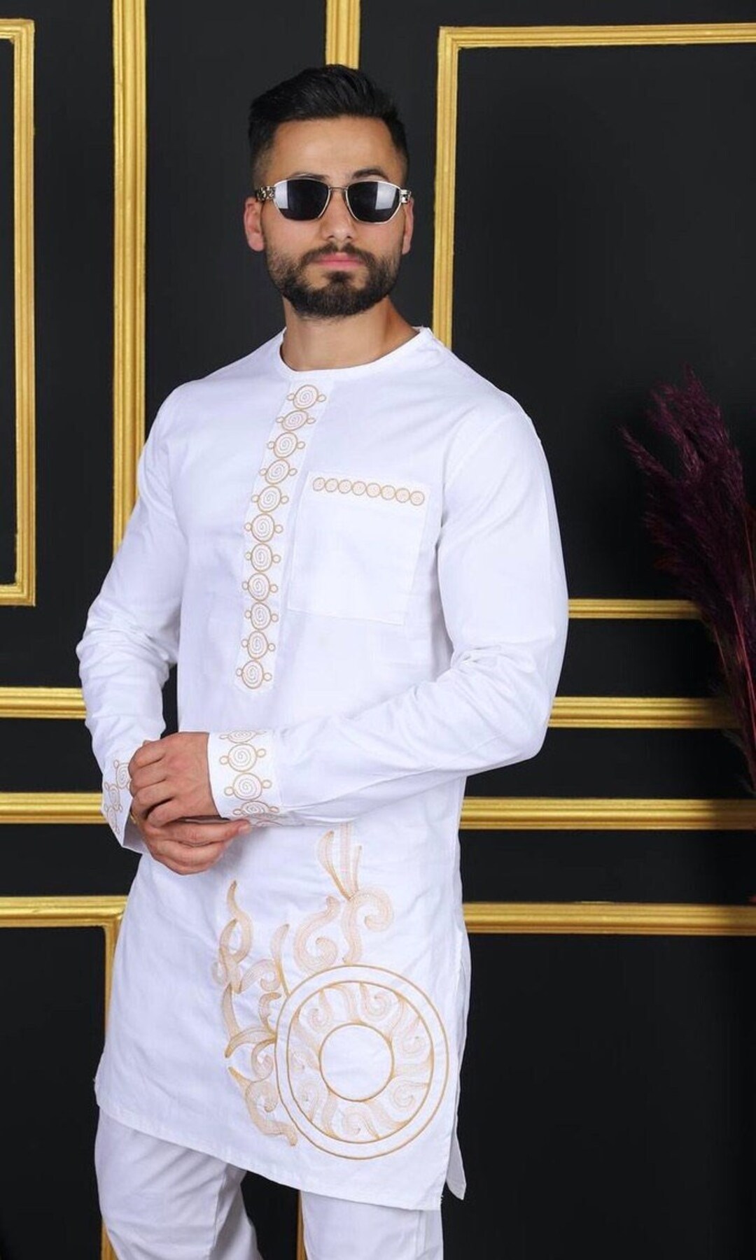 White African Men's Outfit, Shirt Matching Pants, Wedding Groomsmen