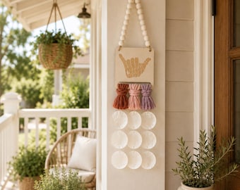Decoração de parede com conchas costeiras • Decoração boho praiana • Sino de vento com conchas de Capiz • Decoração para hall de entrada • Presente de boas-vindas