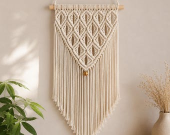 Macramé muurhanger, boho muurdecoratie, neutraal slaapkamerdecor, handgemaakte katoenen muurkunst, geweven wandtapijt, woonkamerdecor