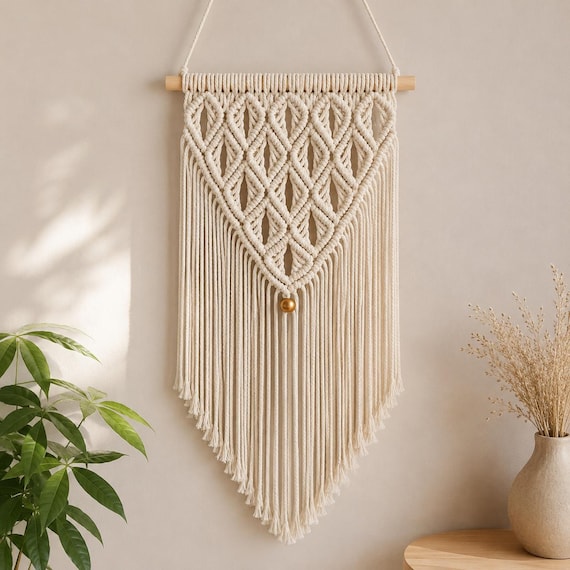Macrame Wall Hanging, Boho Wall Decor, Neutral Bedroom Decor, Handmade Cotton Wall Art, Woven Tapestry, Living Room Decor