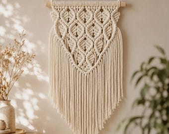 Tapeçaria de parede em macramê feita à mão, decoração de parede boho, arte de parede em algodão, tapeçaria tecida, decoração de quarto, decoração de sala de estar
