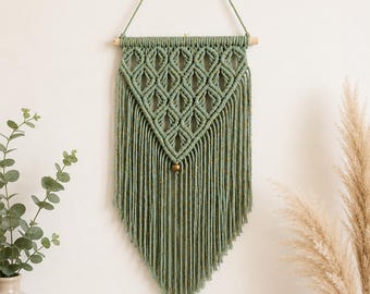 Makrama ścienna • Gobelin w stylu boho • Neutralna dekoracja zagłówka • Ręcznie robiona sztuka z włókien