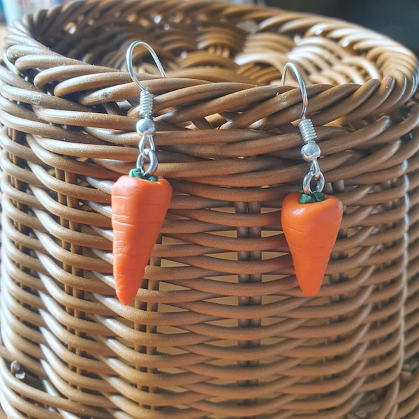 Boucles d'oreilles pendantes carotte en pâte Fimo cadeau de Pâques