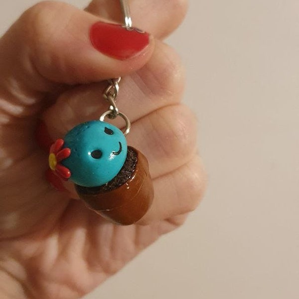 porte clés cactus bleu kawai. Fimo fantaisie et mignonne