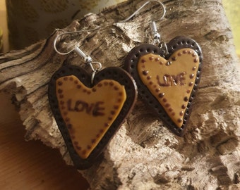 Pendiente Galleta Corazón Chocolate en arcilla polimérica Bisutería