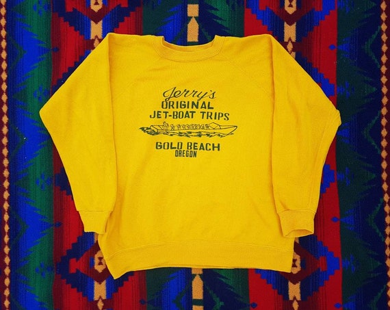 Vintage Champion 1970s Blue Bar Yellow raglan prin