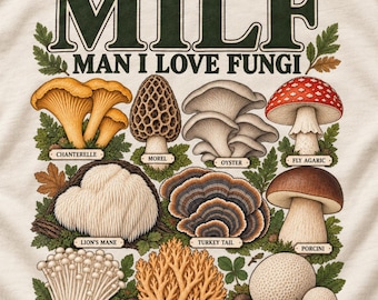 T-shirt « MILF Man I Love Fungi », T-shirt humoristique à motif champignons, T-shirt mycologie, T-shirt cueilleur de champignons, Cadeau nature pour amoureux des champignons