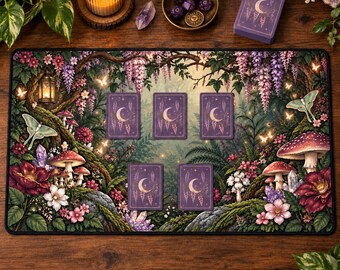 Enchanted Forest Playmat, Fairy Garden TCG Playmat, Mushroom Card Game Mat, Fantasy Woodland Desk Mat, Cottagecore Gaming Mat