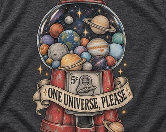 One Universe Please Shirt, Funny Space Shirt, Planet Gumball Machine Tee, Astronomy Graphic Tee, Cosmic Humor Shirt, Science Lover Gift