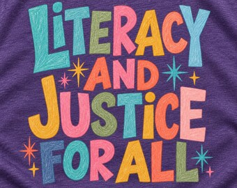 T-shirt « Alphabétisation et justice pour tous », T-shirt pour professeur de lecture, T-shirt pour bibliothécaire, T-shirt pour coach en alphabétisation, Cadeau pour amoureux des livres, T-shirt pour enseignant