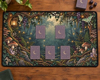Enchanted Forest Playmat, Fantasy Woodland Desk Mat, Mystical Card Game Mat, Fairy Mushroom TCG Playmat, Cottagecore Gaming Mat