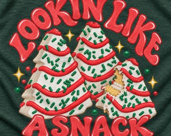 Lookin Like a Snack Christmas Shirt, Funny Christmas Tree Cake Tee, Holiday Snack Shirt, Christmas Food Pun Shirt, Retro Xmas Graphic Tee