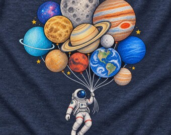 Astronaut Space Shirt, Solar System Graphic Tee, Planet Balloon Shirt, Astronomy Shirt, Science Teacher Gift, STEM Space Lover Tee
