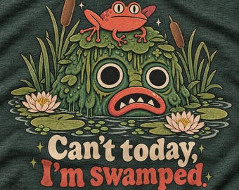 T-shirt « Je suis débordé(e) aujourd'hui », T-shirt graphique grenouille humoristique, T-shirt créature des marais, T-shirt mème grenouille rétro, Cadeau pour les amoureux des amphibiens