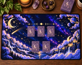 Celestial Fantasy Playmat, Galaxy TCG Playmat, Moon and Stars Card Game Mat, Cosmic Desk Mat, Fantasy Gaming Playmat