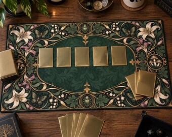 Art Nouveau Playmat, Botanical TCG Playmat, Dark Green Floral Card Game Mat, Vintage Fantasy Desk Mat, Ornate Gaming Playmat