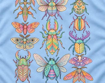 T-shirt insectes colorés, T-shirt graphique entomologie, T-shirt coléoptère/papillon, Cadeau pour les passionnés d'insectes, T-shirt pour professeur de sciences naturelles, T-shirt style cottagecore
