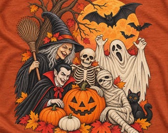 Vintage Halloween Monsters Shirt, Classic Horror Monster Tee, Retro Spooky Season T-Shirt, Witch Vampire Mummy Ghost Graphic Tee