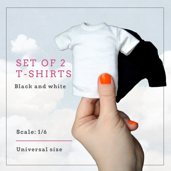 Basic set of 2 plain t-shirts for 1/6 doll