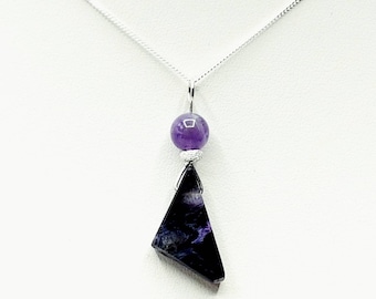 Collar de charoita y amatista en plata de ley