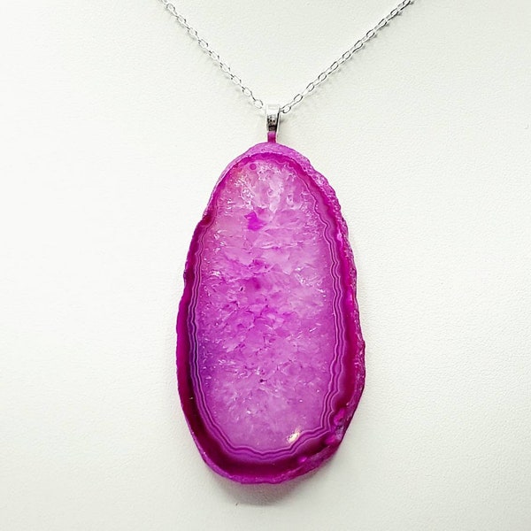 Pink Agate Slice Necklace in Sterling Silver - Gift Wrap Service Available