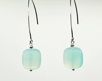 Pendientes colgantes de ágata aguamarina en plata de ley