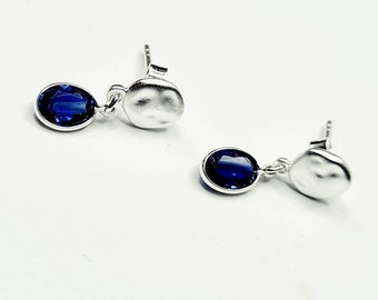 Pendientes Nilamani (piedra Neelam) en plata de ley