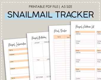 A5 Printable Snailmail Tracker | Penpal Address List | Mail Tracker | Penpal Information | Penpal Tracker | Penpal Record