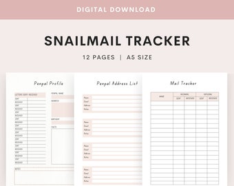 A5 Snailmail Tracker, Printable Penpal Tracker, Mail Tracker, Snailmail Planner, Penpal Record, Penpal Log