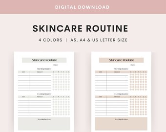 Routine di bellezza stampabile, Pianificatore di routine per la cura della pelle, Tracker di bellezza, Tracker per la cura della pelle, Lettera USA A4 A5 stampabile, Inserti di pianificazione