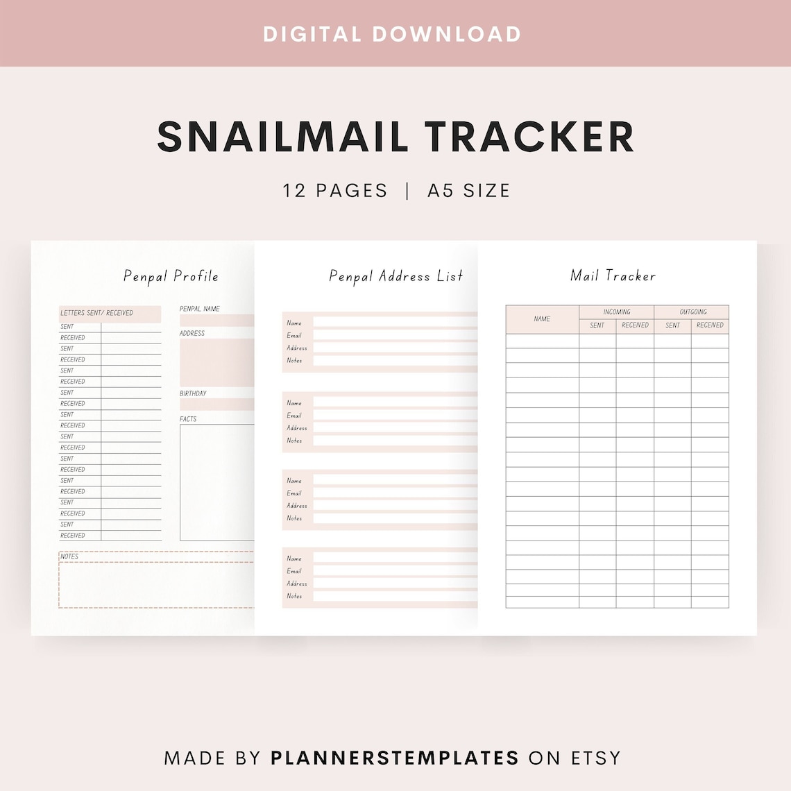 A5 Snailmail Tracker, Printable Penpal Tracker, Mail Tracker, Snailmail Planner, Penpal Record ...