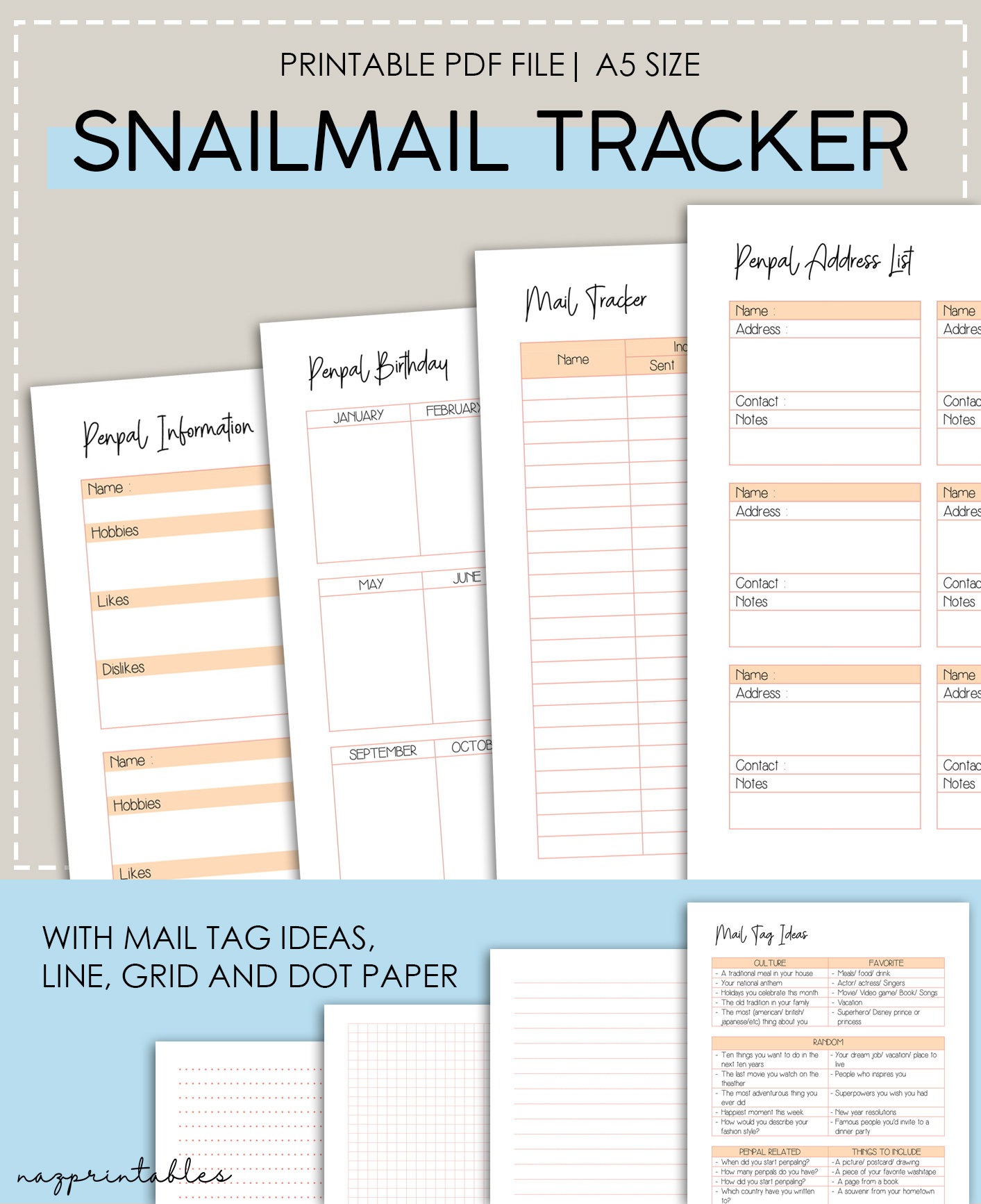 A5 Printable Snailmail Tracker | Penpal Address List | Mail Tracker | Penpal Information ...