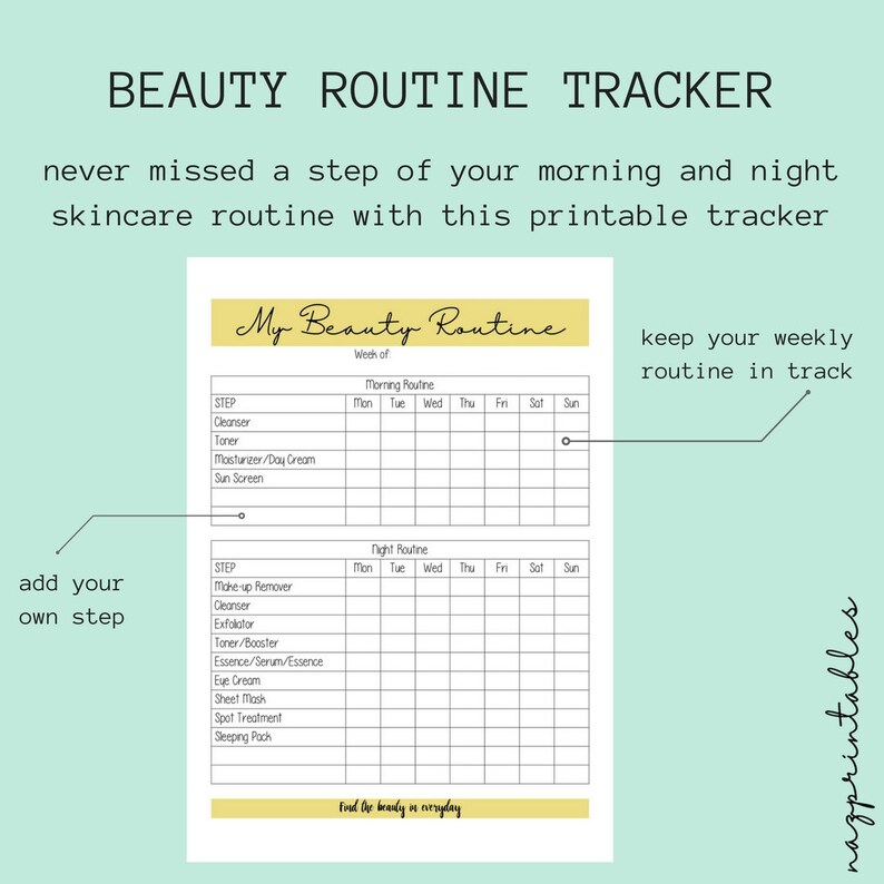 Printable Beauty Routine/ Beauty Tracker/ Skincare Tracker/ Skincare ...