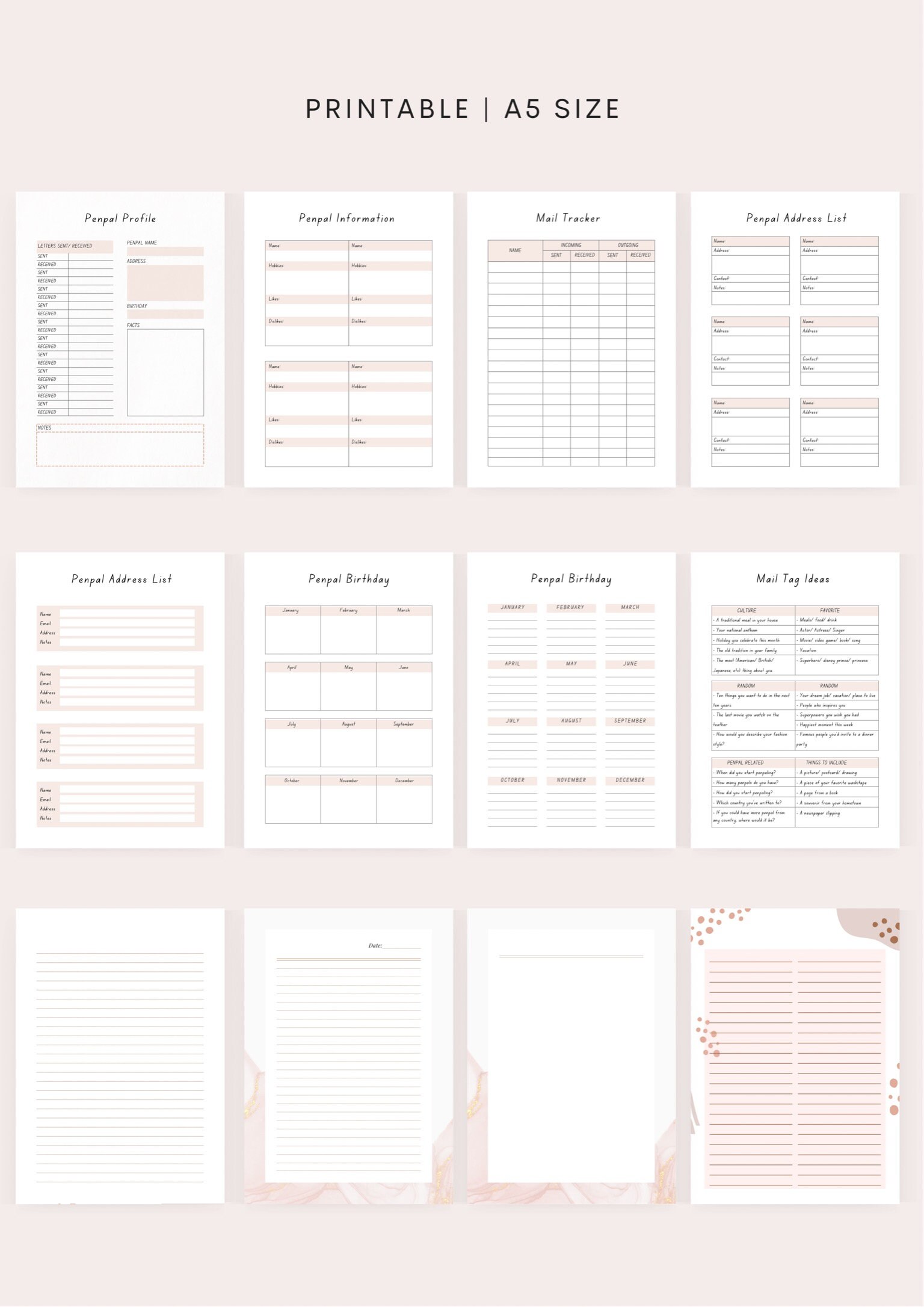 A5 Snailmail Tracker, Printable Penpal Tracker, Mail Tracker, Snailmail Planner, Penpal Record ...
