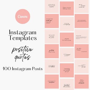 100 Instagram Templates, Canva Templates, Instagram Posts, Instagram Positive Quotes, Instagram Girl Boss Quotes Editable Canva Templates